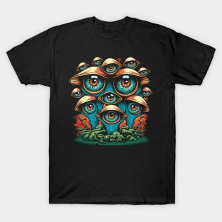 Psychedelic Mushrooms With Eyes Surreal Trippy Nature T-Shirt